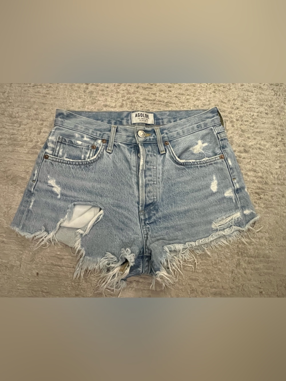 Agolde High Rise Low Cut Ripped Jeans Shorts